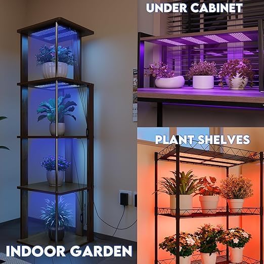 Under Cabinet Grow Light, LED Grow Lights for Indoor Plants Full Spectrum, Plants Light for Shelves with Auto Timer 3/9/12H, 616LEDs Ultra-Thin Grow Lights Panel for Seed Starting, Flowers, Veg, 4Pack