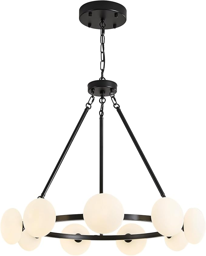Modern Chandelier,Large Black Wagon Wheel Chandelier,Sputnik Pendant Light Fixture Over Table,Glass Globe Chandelier for Dining Room and Living Room