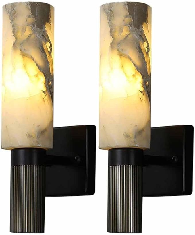 Modern Alabaster Sconce Marble Wall Sconce for Living Room Black Base Bathroom Vanity Wall Sconce Lighting Stone Marble Wall Lamp for Bedroom Corridor Stairs Restaurant