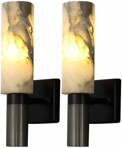 Modern Alabaster Sconce Marble Wall Sconce for Living Room Black Base Bathroom Vanity Wall Sconce Lighting Stone Marble Wall Lamp for Bedroom Corridor Stairs Restaurant