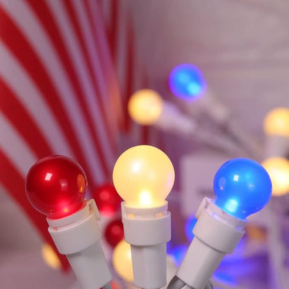 Red White Blue Christmas Lights White Wire - G15 Glass 50 Count 4th July Decoration Patriotic Mini String Lights for Indoor Outdoor Xmas Holiday Party Patio Independence Day Decoration