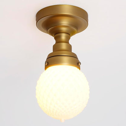 Vintage Close to Ceiling Light Fixtures Brass Gold Semi Flush Mount Ceiling Light Globe Milky White Glass Hallway Ceiling Light for Laundry Entryway Kitchen Bathroom Bedroom E26
