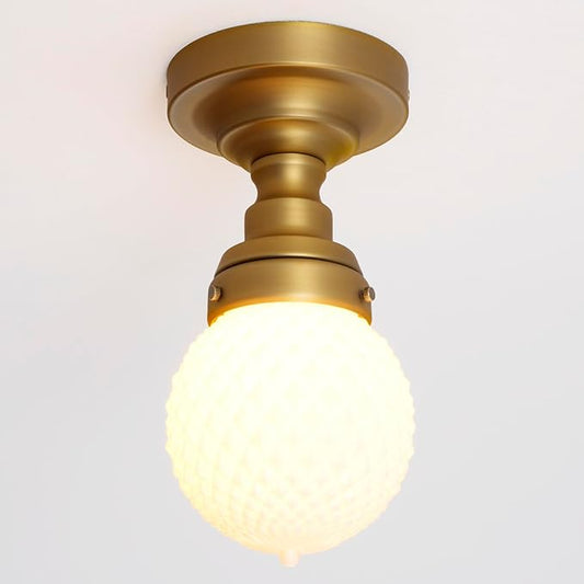 Vintage Close to Ceiling Light Fixtures Brass Gold Semi Flush Mount Ceiling Light Globe Milky White Glass Hallway Ceiling Light for Laundry Entryway Kitchen Bathroom Bedroom E26