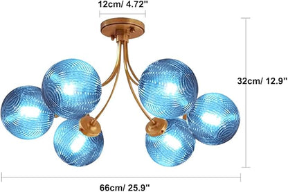 Blue Glass Ceiling Light Brass Gold Pendant Light Modern Globe Chandelier Vintage Sputnik Hanging Chandeliers Gold Pendant Light Fixtures for Dining Room Kitchen Living Room Bedroom