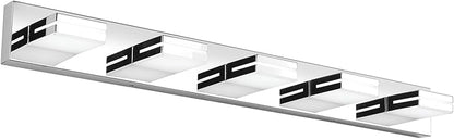SineRise LED Modern Bathroom Vanity Light Fixtures (5-Light, 40-Inch, Dimmable), Chrome Modern Acrylic Bathroom Wall Lighting Fixtures Over Mirror (Cool White 6000K)