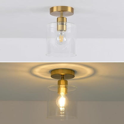 Brass Semi Flush Mount Ceiling Light,Gold Modern Fixture for Closet Hallway Entryway Light Fixture Ceiling Brass Finish 2 Pack