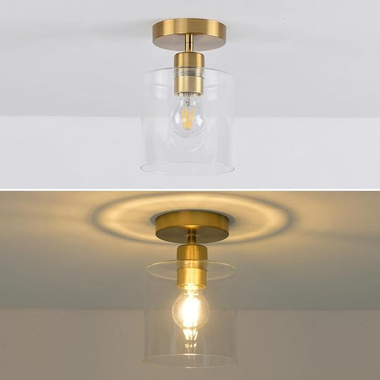 Brass Semi Flush Mount Ceiling Light,Gold Modern Fixture for Closet Hallway Entryway Light Fixture Ceiling Brass Finish 2 Pack