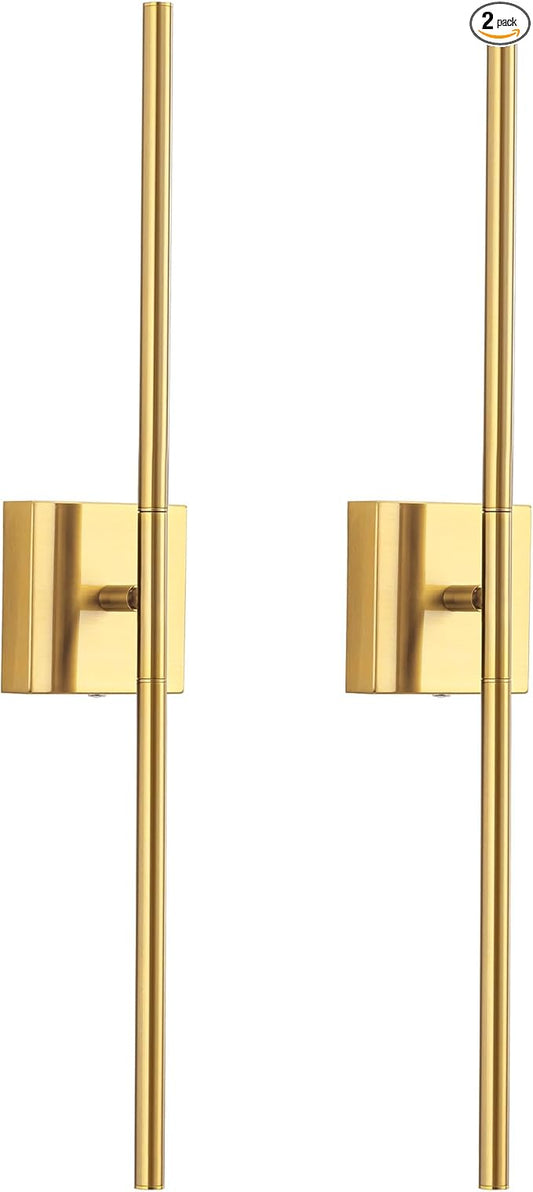 KDG Cordless Wall Sconces Set of 2, Wireless 5200mAh Rechargeable Battery Operated LED Wall Lamps with Remote, 360° Rotate Lightings for Wall Painting, Bedroom, Hallway, Night Light 23.6 inch (Gold)