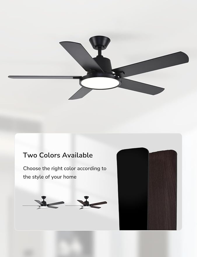 Orison Ceiling Fans with Lights, 52 inch Low Profile Ceiling Fan with RGB Backlight, Flush Mount Ceiling Fan with Remote and App Control,White Bedroom Fan, 6 Speeds, 5 Reversible Blades (Black)