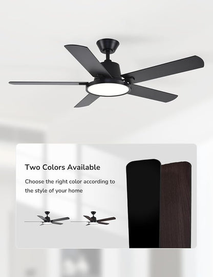 Orison Ceiling Fans with Lights, 52 inch Low Profile Ceiling Fan with RGB Backlight, Flush Mount Ceiling Fan with Remote and App Control,White Bedroom Fan, 6 Speeds, 5 Reversible Blades (Black)