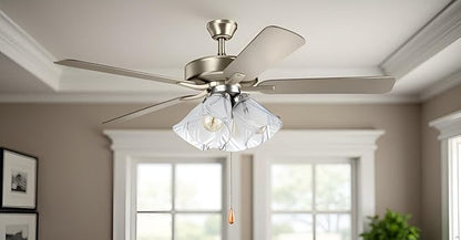 Aspen Creative 22016-3, Four-Light Ceiling Fan Light Kit with Pull Chain, Brushed Nickel Finish with Frosted and Clear Glass Shades, 14" Diameter x 7-3/8" Height