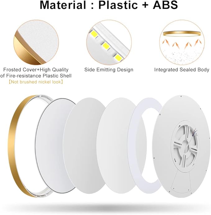 12 Inch Gold LED Ceiling Light, 3000K Warm White, 24W Gold Flush Mount Ceiling Light, 3200LM Round Low Profile Ceiling Lights for Bedroom, Living Room, Dining Room