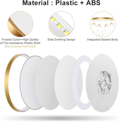 12 Inch Gold LED Ceiling Light Flush Mount, 5000K Daylight White Flat LED Ceiling Light, 24W 3200LM, Round Flat Gold Light Fixture for Bedroom, Kitchen, Hallway (2 Pack)