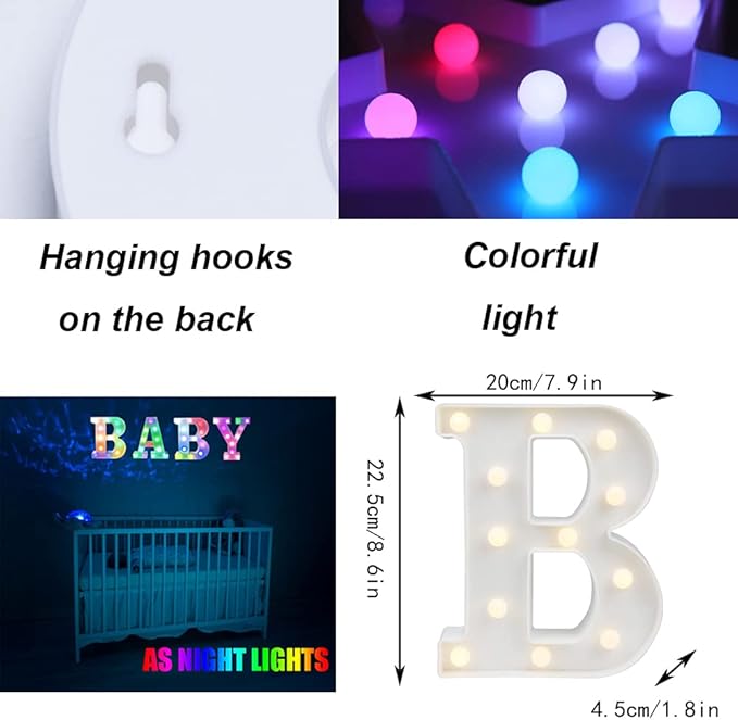 LED Marquee Letter Lights, 18 Colors Changing Light Up Letters with Remote, RGB Alphabet Letters Sign for Girls Boys Gift Birthday Party Night Light Bedroom Wedding Christmas Decor-Colorful B