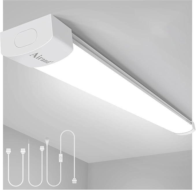 Airand LED Shop Light Fixture 4FT Plug in Ceiling Lights Linkable LED Tube Light 5000K Plug in Light Fixture for Bathroom Garage Overhead with ON/Off Switch