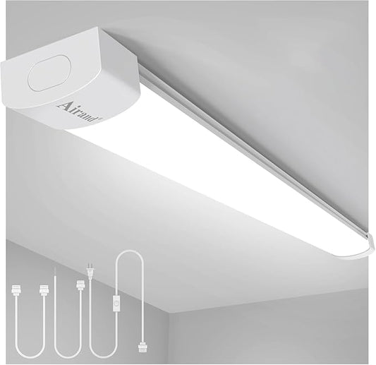 Airand LED Shop Light Fixture 4FT Plug in Ceiling Lights Linkable LED Tube Light 5000K Plug in Light Fixture for Bathroom Garage Overhead with ON/Off Switch