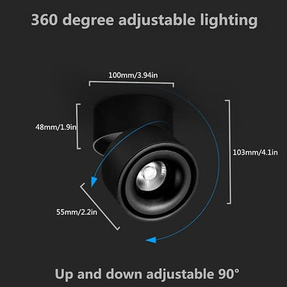 Dimmable Ceiling Spotlight,Indoor 360°Adjustable Surface Mounted LED 10W COB Ceiling Downlight-Wall Lamp for Picture Background Wall Display Lighting(Natural Light 4000K,Black)