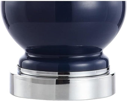 JONATHAN Y 21.5" Navy/Chrome Modern Glass Table Lamp Set of 2, Brass Gold Bedside Lamp with White Linen Shade for Bedroom Living Room, LED Bulbs Included (JYL4033C-SET2)