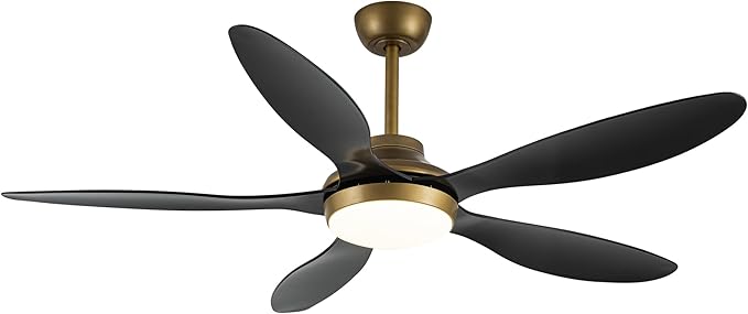 52" Smart Ceiling Fan with Light and Remote, Gold Modern Ceiling Fan with Black ABS Blades, Reversible DC Motor, 6-Speed LED Fan with 3-Color Temperature Lighting, Downrod Mount