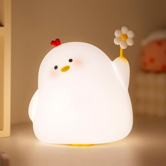 AVEKI Kids Night Lights, Portable Bright Chick Night Light for Nursery and Kids Room, 3 Levels Dimmable Small Touch Lamp, Rechargeable Led Silicone Nightlight for Baby, Little Girl Gifts
