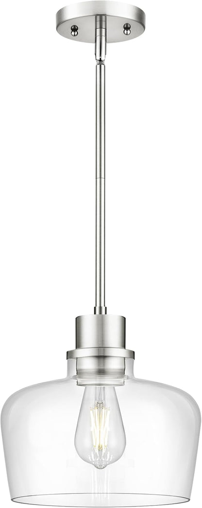 Emak 10 Inch Brushed Nickel Pendant Light, Modern Large Pendant Lights Kitchen Island, Hanging Lights with Clear Glass Shade for Kitchen, Dining Room, Entrance, PL126-BN-CG