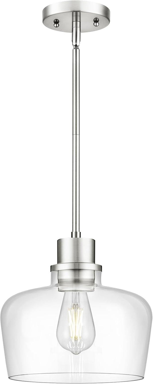 Emak 10 Inch Brushed Nickel Pendant Light, Modern Large Pendant Lights Kitchen Island, Hanging Lights with Clear Glass Shade for Kitchen, Dining Room, Entrance, PL126-BN-CG
