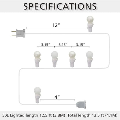 Warm White Christmas Lights Outdoor Pearlized and Berry G15 50 LED 13.5ft Plug in Mini Globe String Lights Whire Wire Waterproof Extendable for Indoor Patio Xmas Thanksgiving Tree Decoration Wedding