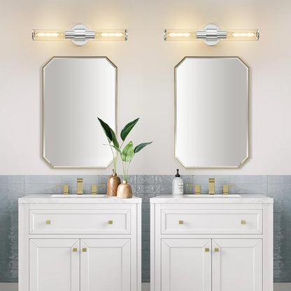 Chrome Wall Sconce, Bathroom Light Fixtures in Clear Glass Indoor Wall Sconces, Modern Sconce Wall Lighting Up and Down Vanity Lights Fixtures for Bathroom,Living Room - Bulb Not Included