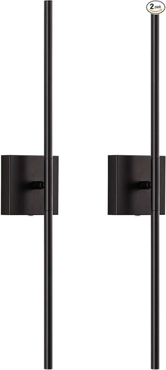 KDG Cordless Wall Sconces Set of 2, Wireless 5200mAh Rechargeable Battery Operated LED Wall Lamps with Remote, 360° Rotate Lightings for Wall Painting, Bedroom, Hallway, Night Light 23.6 inch (Black)