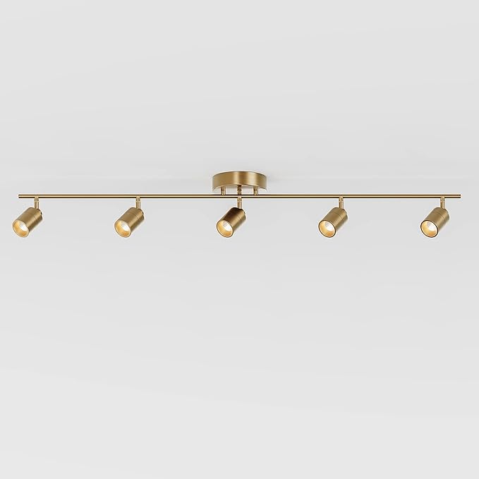Shura Brushed Brass 5-Light Track Light with Adjustable Heads, Integrated LED Bulbs, 4 ft. Track Lighting Kit Ceiling Light, 3000k, 2450 Lumens