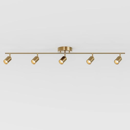 Shura Brushed Brass 5-Light Track Light with Adjustable Heads, Integrated LED Bulbs, 4 ft. Track Lighting Kit Ceiling Light, 3000k, 2450 Lumens