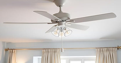 Aspen Creative 22013-1, Three-Light Ceiling Fan Light Kit with Pull Chain, Matte White Finish with Clear Glass Shades, 13-1/8" Diameter x 6-3/4" Height