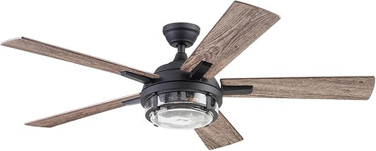 Prominence Home Freyr, 52 Inch Indoor Outdoor LED Ceiling Fan with Light, Remote Control, Dual Mounting Options, 5 Dual Finish Blades, Reversible Motor - 51484-01 (Textured Black)