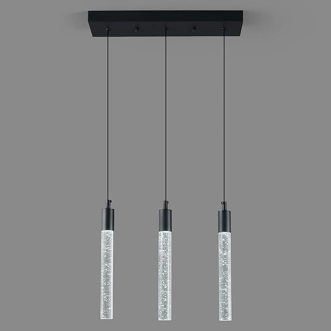 Kitchen Island Lighting Modern Light Fixture Black Pendant Light Dimmable LED Black Finish Mini Crystal Pendant Lights for Dining Room Living Room（3-Light ）