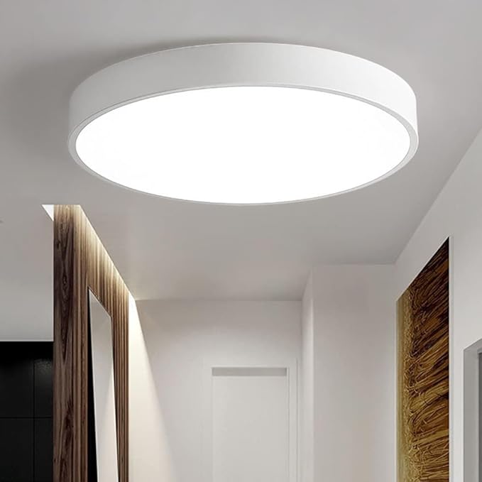 LED Ceiling Light Fixture,12 Inch Modern Round Recessed Ceiling Lights,3000K-6000K Dimmable Light,White 18W Close to Ceiling Lighting Flush Mount for Bedroom Living Room Ceiling Lamp