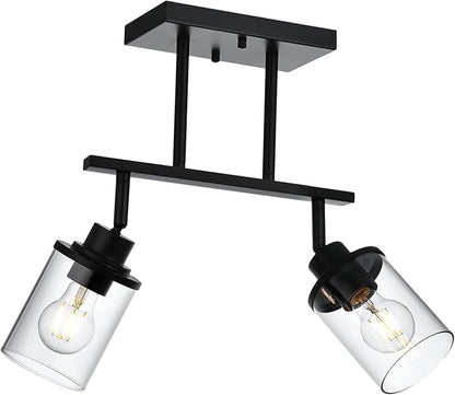 Yaohong 2-Light Kitchen Track Light Fixtures Ceiling Vanity Lights Black, Bathroom Track Lighting Kit with Ajustable Heads, Modern Wall Ceiling Tracking Light for Hallway Shop