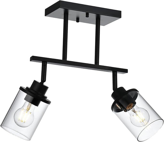 Yaohong 2-Light Kitchen Track Light Fixtures Ceiling Vanity Lights Black, Bathroom Track Lighting Kit with Ajustable Heads, Modern Wall Ceiling Tracking Light for Hallway Shop