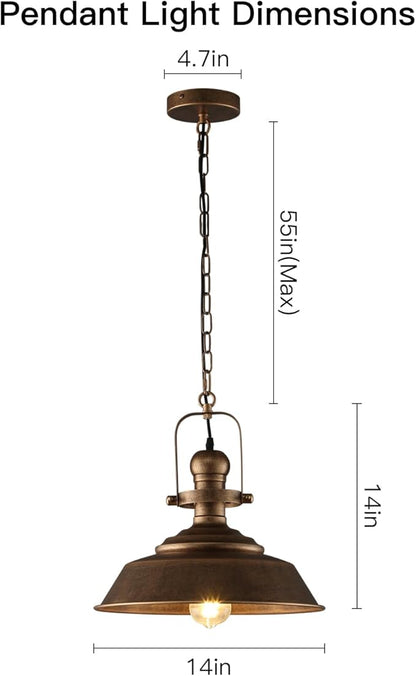 14.2 Inch Farmhouse Pendant Light for Kitchen Island, Bronze Rustic Hanging Ceiling Light with Hand-Painted Finish, Industrial Modern Bar Lighting, Dome Pendants for Dining Room
