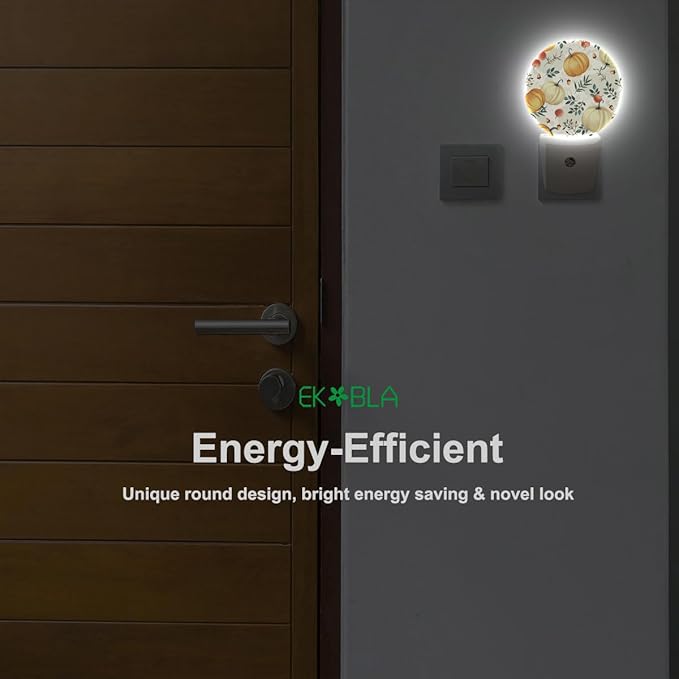 EKOBLA Pumpkin Plug-in Night Light, Fall Pumpkin & Maple Leaf LED Nightlight with Dusk to Dawn Auto Sensor for Bedroom, Bathroom & Hallway Decor