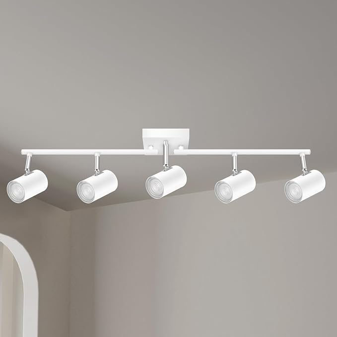 AUQUEE 5 Light Track Lighting Fixtures Ceiling, Matte White Kichen Track Lighting, Rotatable Light Heads, Adjustable Modern LED Track Lights for Kitchen/Living Room/Hallway/Bar,GU10 Bulb Not Included