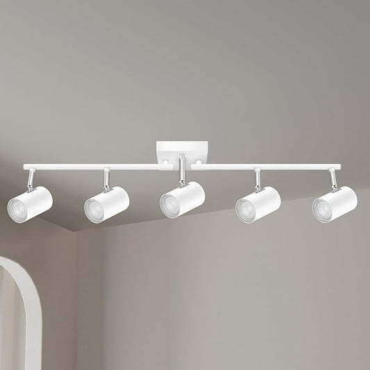 AUQUEE 5 Light Track Lighting Fixtures Ceiling, Matte White Kichen Track Lighting, Rotatable Light Heads, Adjustable Modern LED Track Lights for Kitchen/Living Room/Hallway/Bar,GU10 Bulb Not Included