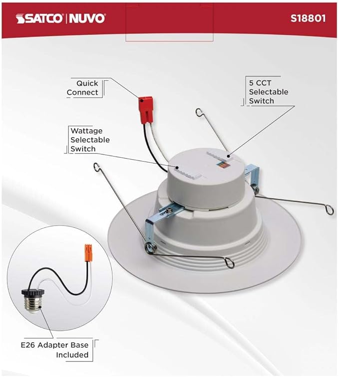 Satco LED Retrofit Downlight with Stepped Baffle, CCT and Wattage Selectable, 5-6 Inch Round, White
