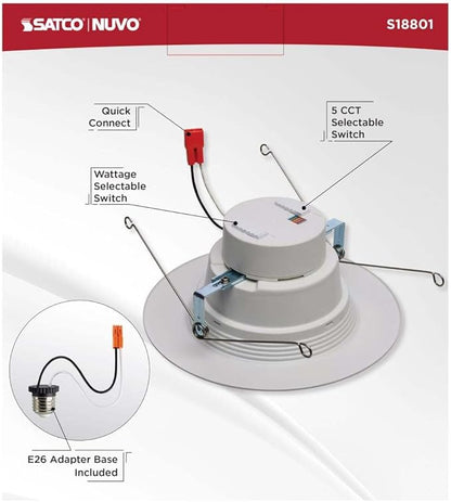 Satco LED Retrofit Downlight with Stepped Baffle, CCT and Wattage Selectable, 5-6 Inch Round, White