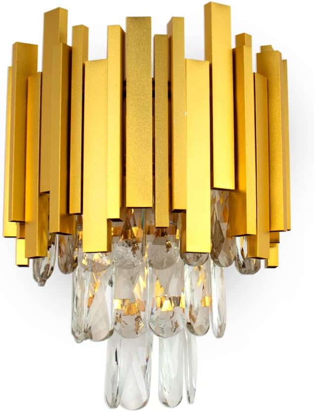 FRIXCHUR RIXCHUR Gold Crystal Wall Sconce 3-Tier Modern Wall Light Fixture for Bedroom Dining Room Hallway Staircase, 2 x E12 Base (Bulb Not Included)