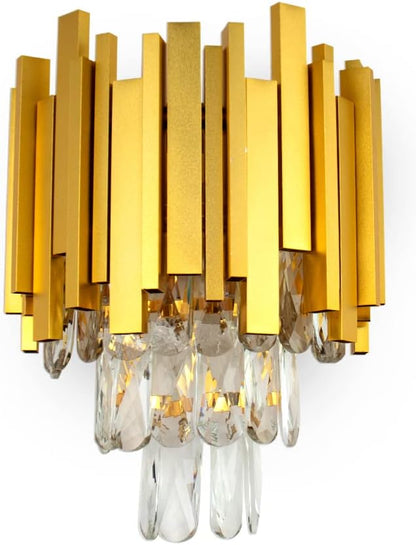 FRIXCHUR RIXCHUR Gold Crystal Wall Sconce 3-Tier Modern Wall Light Fixture for Bedroom Dining Room Hallway Staircase, 2 x E12 Base (Bulb Not Included)