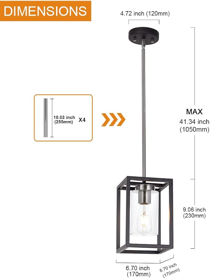 Single 1 Light Black and Brushed Nickel Modern Glass Pendant Light Industrial Modern Metal Chandelier with Clear Glass Shade for Dining Room Kitchen Island Foyer Cafe