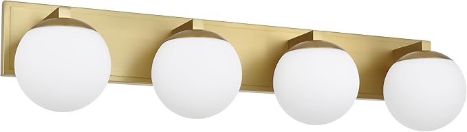 Gold Bathroom Vanity Light Fixtures, 4-Light Globe Bathroom Lighting Fixtures Over Mirror, Modern Wall Lights for Living Room, Long Backplate, Standard E26 Base, Aged Brass