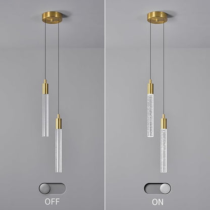 Modern Light Fixture Kitchen Island Pendant Light Dimmable LED Gold Pendant Lights Mini Crystal Pendant Lighting for Bedroom Dining Room Living Room（2-Light ）