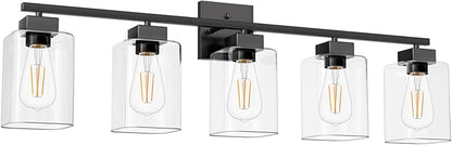 5 Light Bathroom Vanity Light - Matte Black Bathroom Light Fixtures Square Design & UL Certification, 31 Inch Black Bath Room Lighting Fixtures Over Mirror for Living Room & Bedroom & Restroom