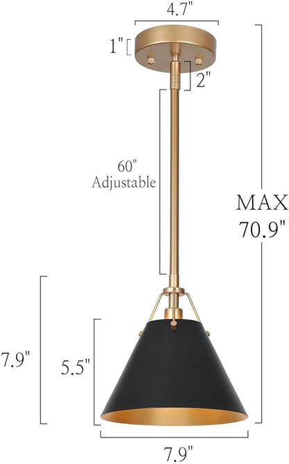KSANA Modern Black Gold Pendant Light, 1-Light Farmhouse Pendant Lighting for Kitchen Island, Dining Room, Hallway, Foyer and Bedroom